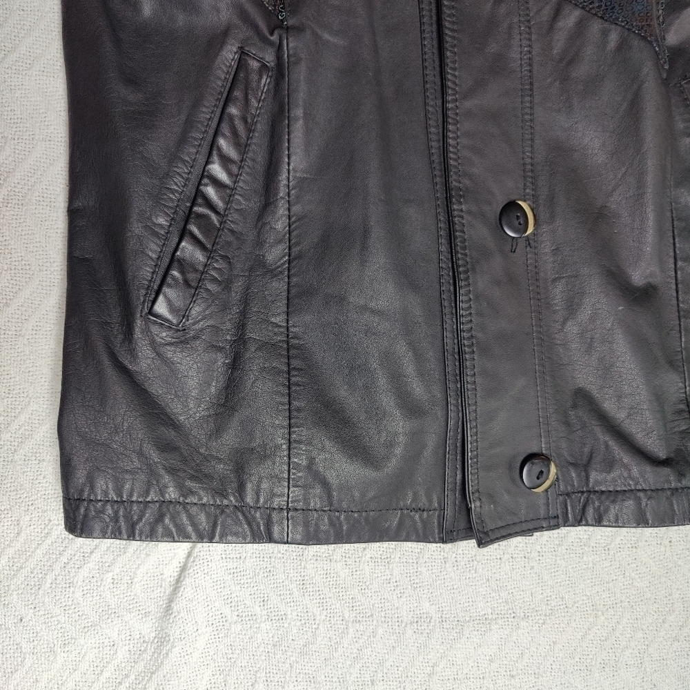 Vintage Leather Jacket Patchwork Floral Paisley E… - image 9